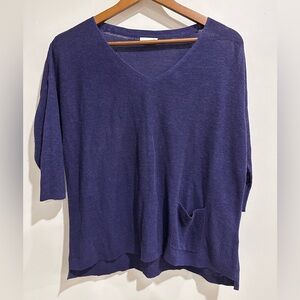 J. JILL Blue Linen Blend 3/4 Length Shirt